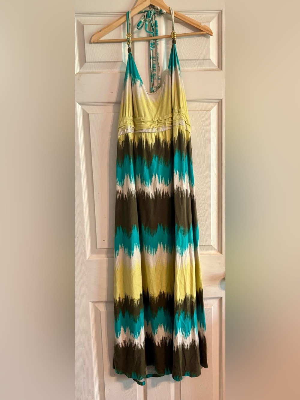 Old Navy Halter Maxi Skirt in Teal, Yellow & Olive Ikat Tie-Dye